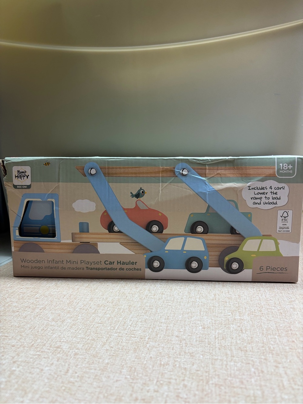 Bee Happy Wooden Car Hauler Toy Set 6 Pieces FCS Certified